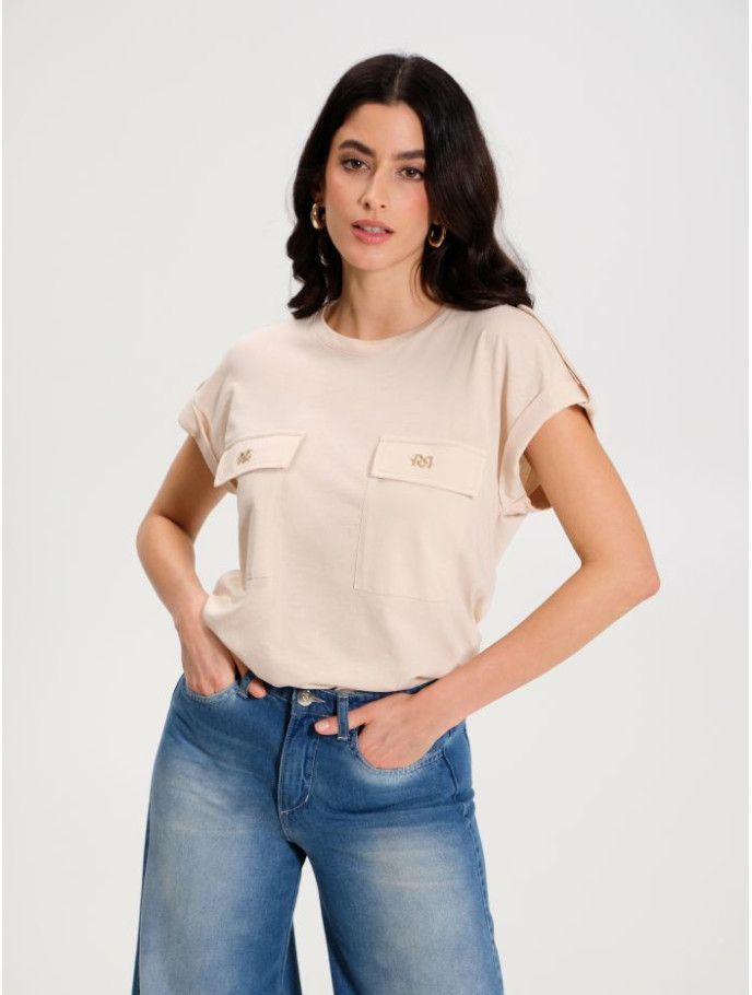 RINASCIMENTO CAMISETA BEIGE  DE ALGODÓN 100%